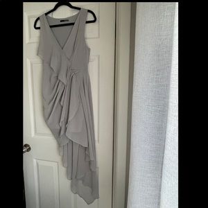 Light grey cocktail dress.